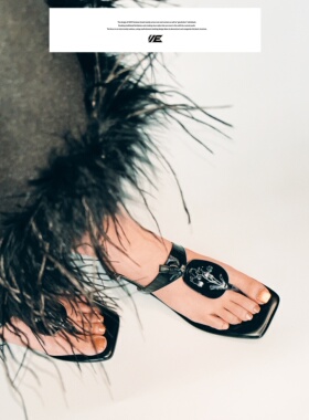 AZ43 原创小众新中式花卉装饰鳗鱼纹夹趾基础百搭黑色平底凉鞋女