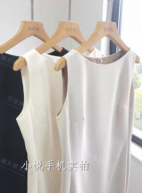 巨显瘦# T家经典進口三醋酸纯色无袖修身显瘦船领鱼尾连衣裙春夏