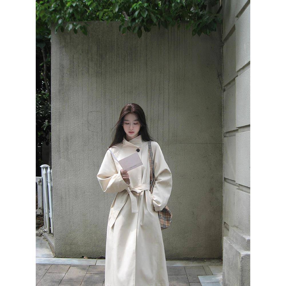 白色风衣外套女2025春秋新款韩系立领气质高级感超好看大衣中长款