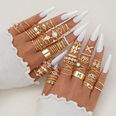 58PCS Vintage Heart Snake Butterfly Rings Set for WomenMetal