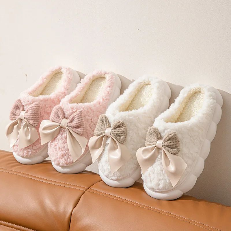 Women's Bow Slippers Thick-Soled Soft-Soled  Bedroom Cotton