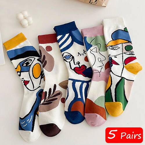 5 Pairs/Set Funny Socks Women Cute Middle Tube Socks Aesthet