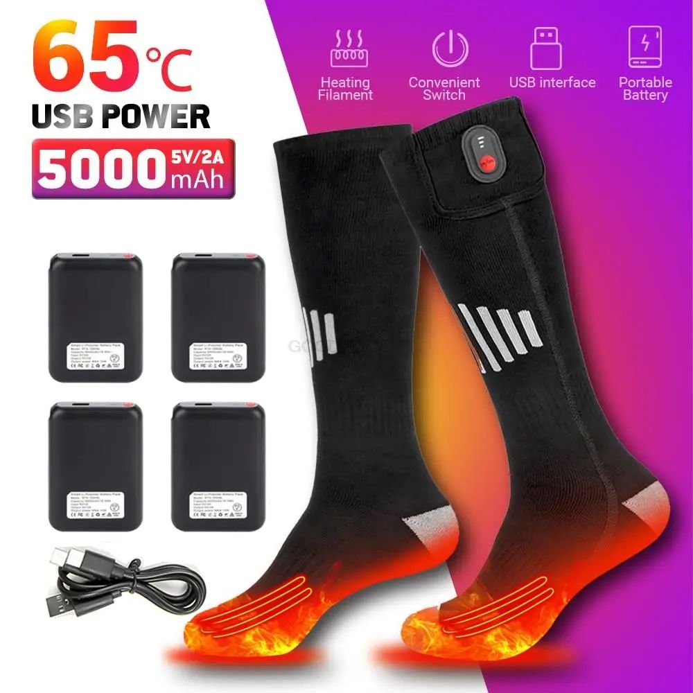 65℃ Heated Socks Winter Warmth 4000mAh USB Rechargeable Hea