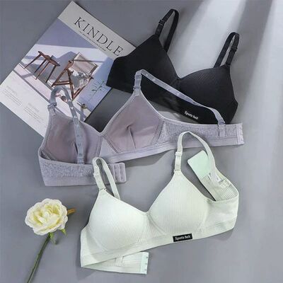 Women Cotton Underwear AB Cup Bra Wireless Gathered Comfort