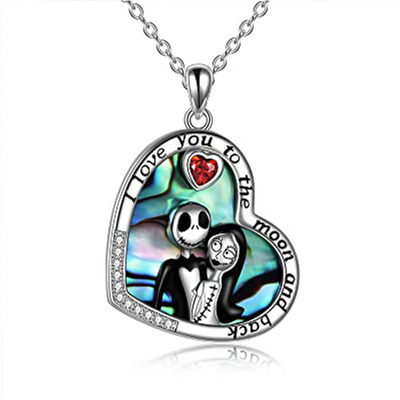 Halloween Skeleton Couple Necklace For Women Men Crystal Zir
