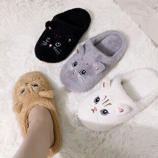 Winter Cute Cat Plush Slippers Women Indoor Comfortable Quie
