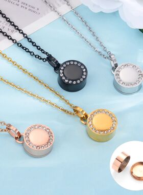 NewCrystal Round Cremation Urn Pendant Memorial Necklace for