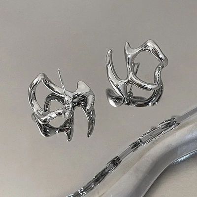 Y2K Irregular Liquid Earrings for Women Silver Color Hip-Hop