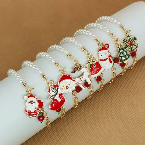 Christmas Pearl Bracelet for Women Girls Santa Claus Xmas Tr