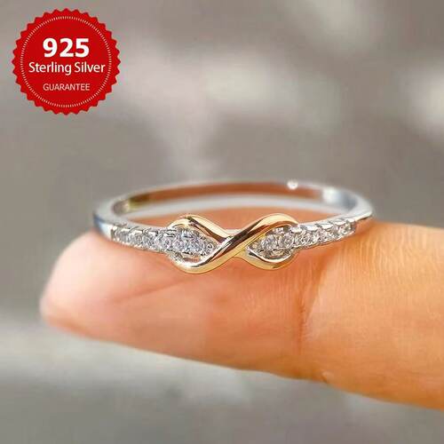 S925 Printed Women's Ring Lucky 8 Zircon Small Fresh SimpleS