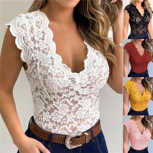 Sexy Club Blouses Deep Shirts Acrylic Lace Female