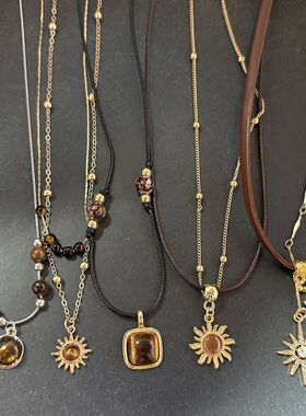 Vintage Double-Layer Stone Sun Pendant Necklace Jewelry for