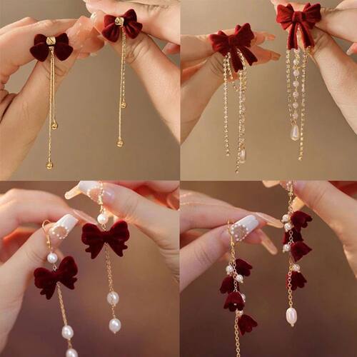 Christmas Flocking Drop Earrings Bowknot Stud Earrings For W