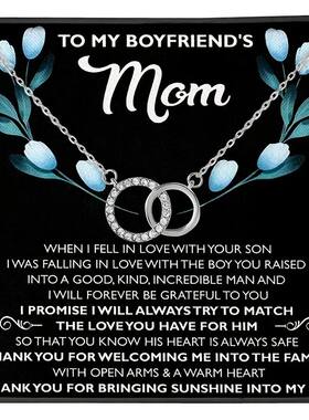 To My Boyfriend's Mom Cubic Zirconia Double Ring Necklace Wi