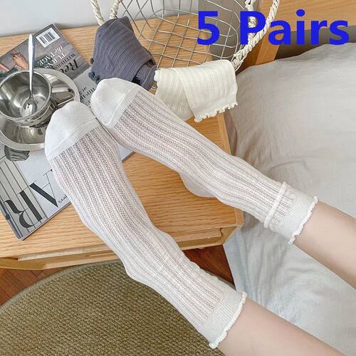 5 Pairs/Lot Women Hollow Mesh Tube Socks Ear Fungus Edge Soc
