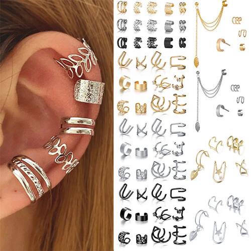Silver Color Leaves Clip Earrings for Women Men Creative Sim
