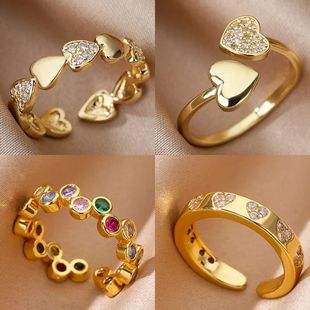 Zircon Geometric Heart Rings For Women Stainless Steel Gold