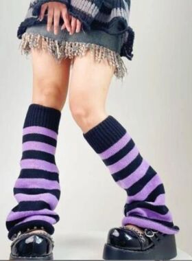 Women's Striped Leg Warmers Lolita Long Socks Knitted Leggin