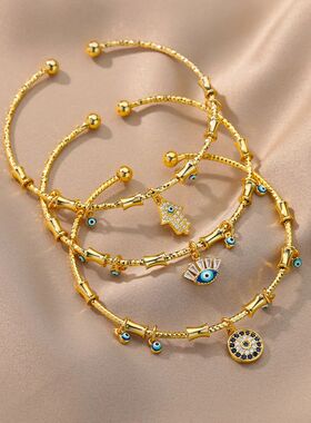 Hand Evil Eye Bracelet For Women Stainless Steel Zircon Bang