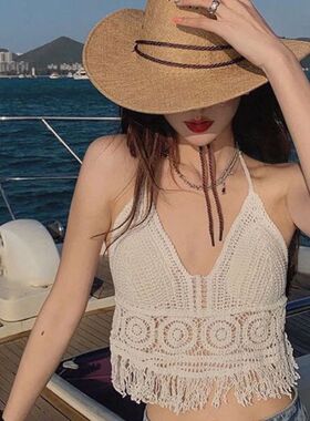Crop Tops Retro Wild Hollow Perspective Tassel Sexy Spaghett
