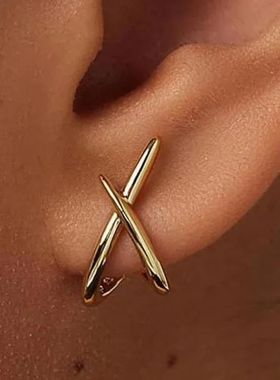 LATS Trendy Gold Color Cross Stud Earrings for Women Dainty