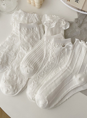 Lolita White Lace Socks Women Heart Bowknot Cotton Socks Fem