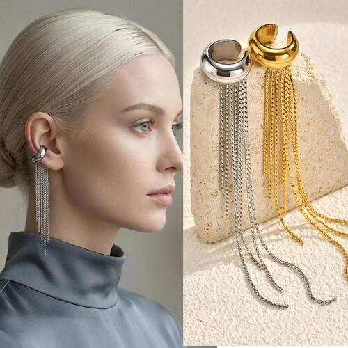 Tassel Ear Cuff  Non Piercing Gold Color Long Chain Earrings
