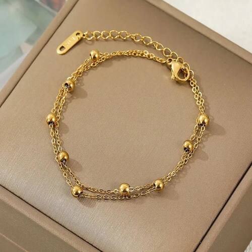 Stylish double bead charm bracelet stainless steel women's s