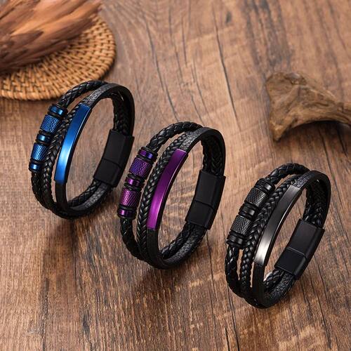 Chunky Leather Bracelets for Men Boys,Multi-layer Bracelets