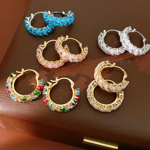 New Wheat Hoop Earrings Full Zircon Paved Luxury Shiny Round