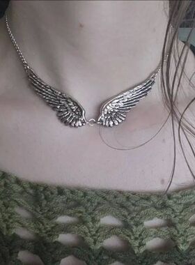 Y2K Angel Wing Feather Choker Necklace Silver Statement Ange