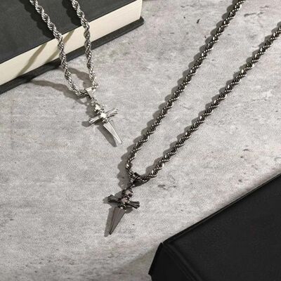 Cool Punk Sword Cross Pendant Necklace for Men Stainless Ste