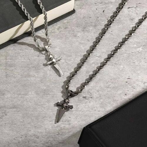 Cool Punk Sword Cross Pendant Necklace for Men Stainless Ste
