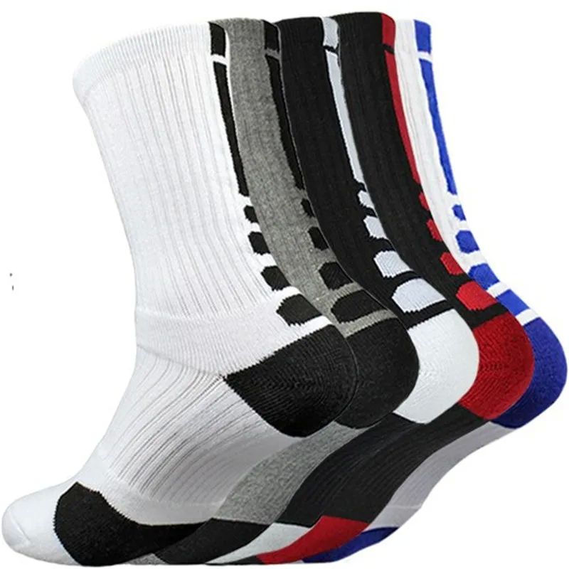 5 Pairs Men Sports Socks Set With Damping Terry Basketball C