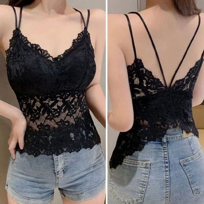 Women Lace Embroidery Bralettes Hollow Cross Bow Beauty Back