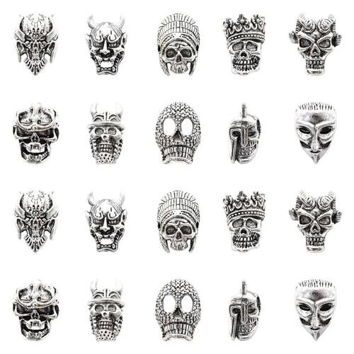 2026 10pcs Mixed Style Skull Head Beads Alloy Metal Hallo