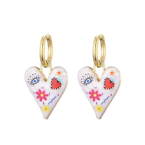New Trendy Cute Heart Eye Stainless Steel Hoop Earrings For