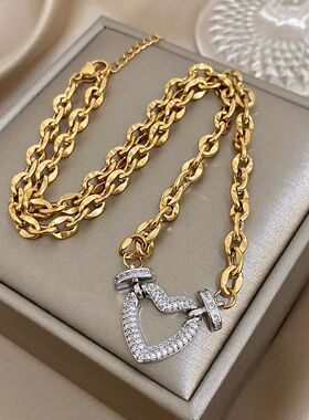 Full Zircon Lock & Heart Stainless Steel Charms Pendant Neck