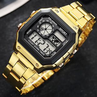 Classic Men's Digital Watches Stainless Steel Strap Sport Wa