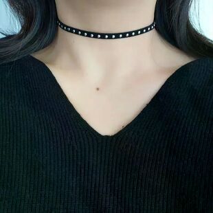 Punk Sweet Rivets Black Choker Clavicle Chain Collar Necklac