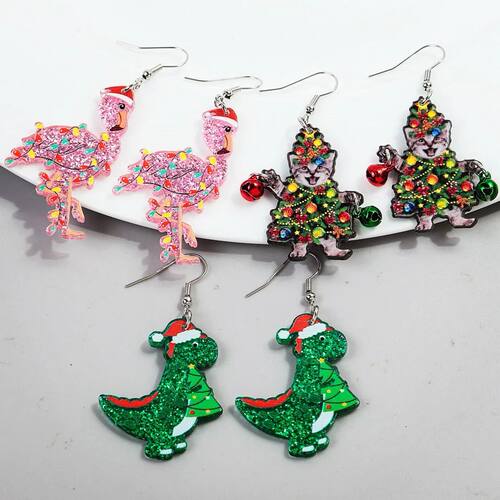 New Christmas Glitter Pink Flamingo Acrylic Earrings for Wom