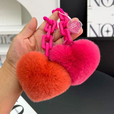 7cm Natural Fur Heart Ball Charm Keychain Women Girl Creativ