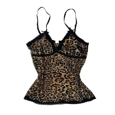 Y2K Woman Hot Halter tops Lace emo Leopard print Vest Aesthe