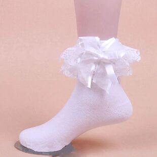 Women Sweet Retro Lace Short Socks Lolita Frilly Ruffle Cott