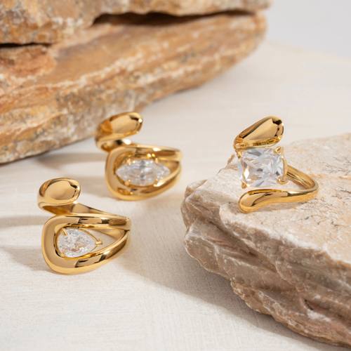 18K Gold Plated Stainless Steel Water Drop Shaped Large Zirc