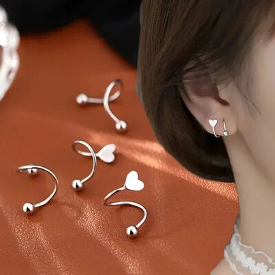 2pcs Stainless Steel Spiral Twisted Stud Earrings, Lip Pierc