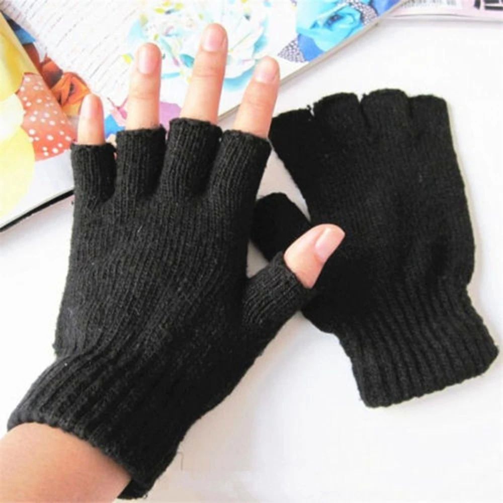 Novelty Men/Women Black Knitted Stretch Elastic Warm Half Fi