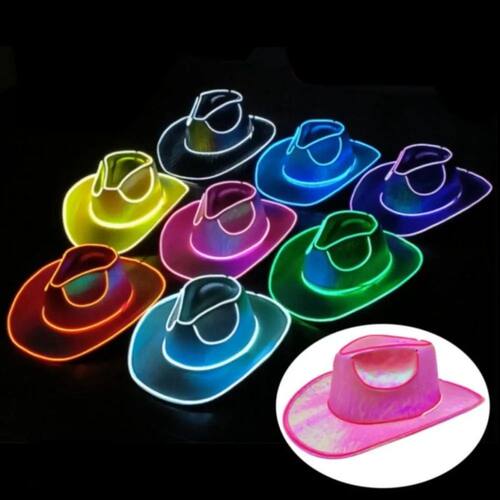 with LED Lights Cowboy Cowgirl Hat Luminous Light Up Cap Wes