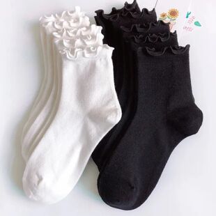 Ruffle Socks Women White Black Frilly Lolita Style Maiden Cu