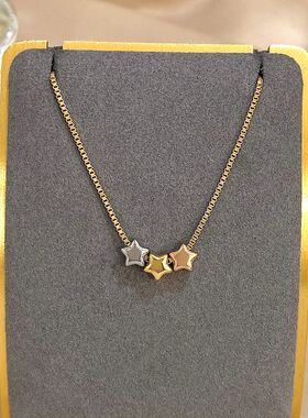 Cute Triple Color Star Beads Necklace for Women GirlsGold Pl